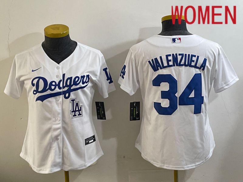 Women Los Angeles Dodgers 34 Valenzuela White Game 2024 Nike MLB Jersey style 11205